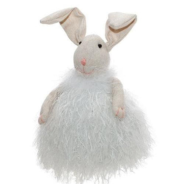 Fuzzy White Chubby Sitting Bunny - The Fox Decor